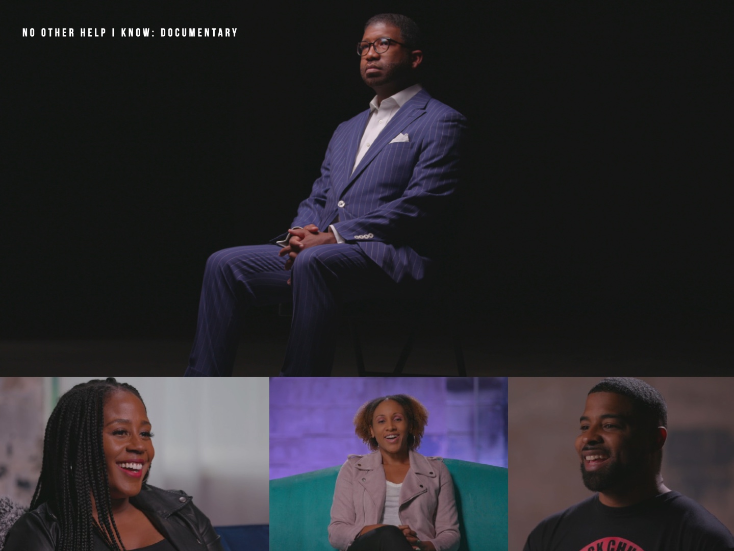 No Other Help I Know documentary — four interview subjects in cinematic portrait stills.